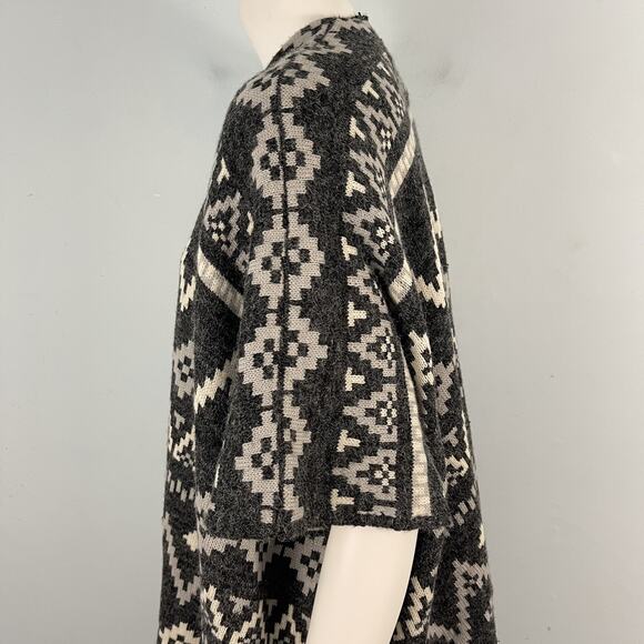 Debut Aztec Southwestern Fringe Sweater Poncho Open Front Cardigan S/M Boho - Picture 8 of 12